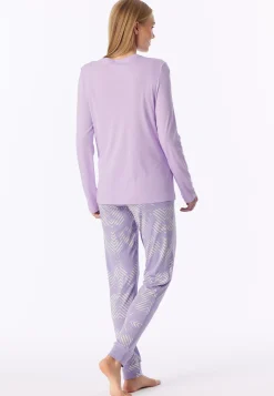 Schlafanzug lang Interlock Bündchen orchid - Modern Nightwear