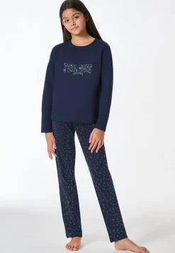 Schlafanzug lang Interlock dunkelblau - Teens Nightwear