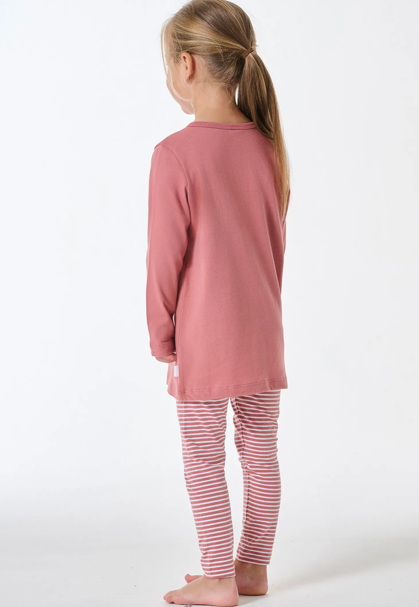 Schlafanzug lang Interlock Leggings Katze Ringel altrosa - Kids Nightwear