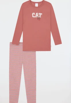 Schlafanzug lang Interlock Leggings Katze Ringel altrosa - Kids Nightwear