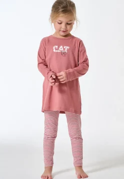 Schlafanzug lang Interlock Leggings Katze Ringel altrosa - Kids Nightwear