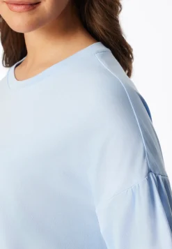 Schlafanzug lang Interlock Palmen hellblau - Modern Nightwear