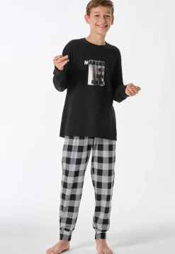 Schlafanzug lang Karo schwarz - Teens Nightwear