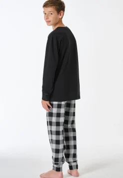 Schlafanzug lang Karo schwarz - Teens Nightwear