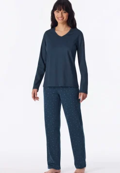 Schlafanzug lang Punkte deep blue - Casual Essentials