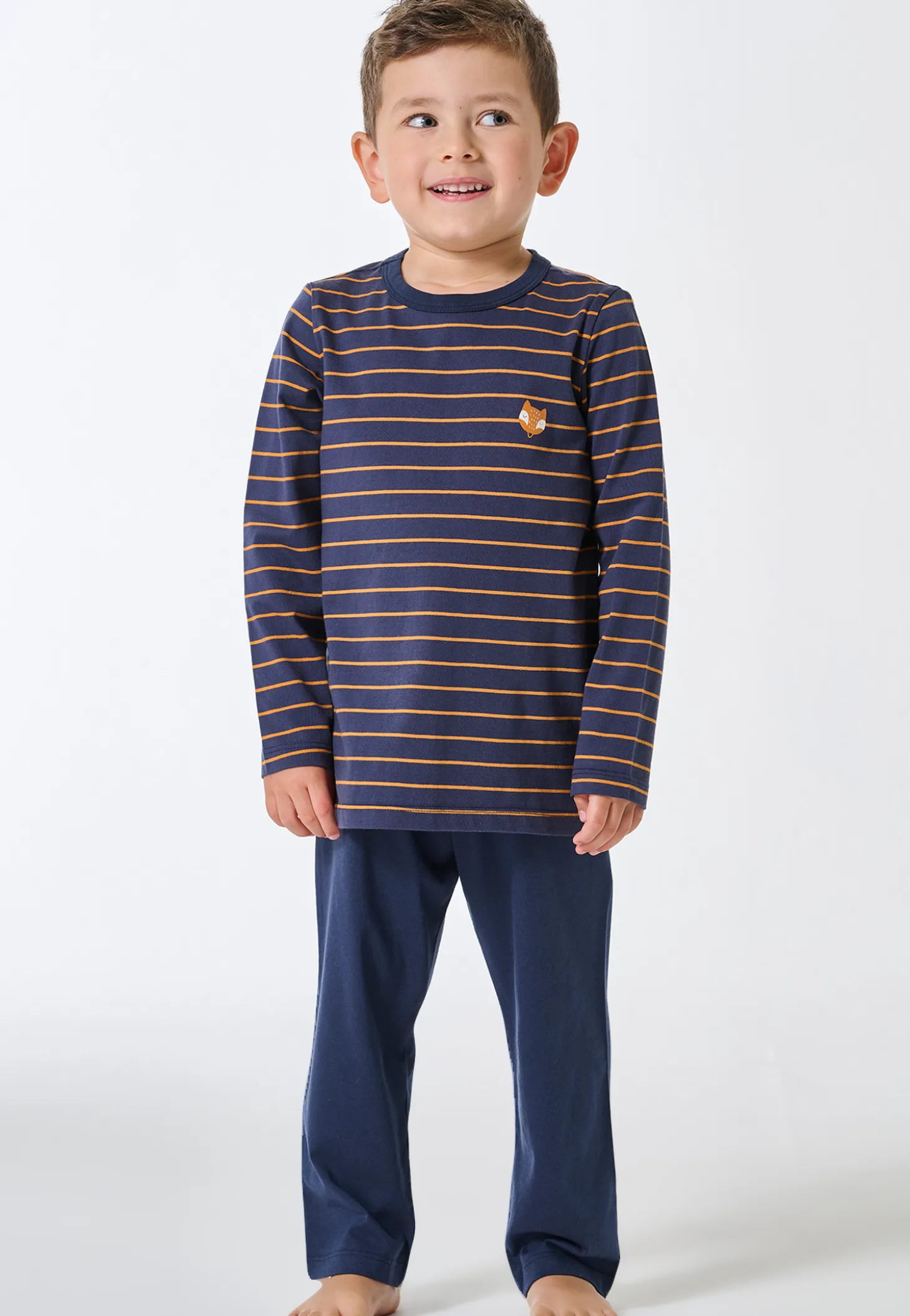 Schlafanzug lang Ringel Fuchs curry - Kids Nightwear