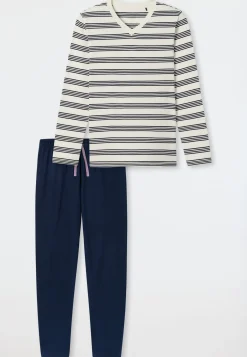 Schlafanzug lang Ringel kalkweiß - Casual Nightwear