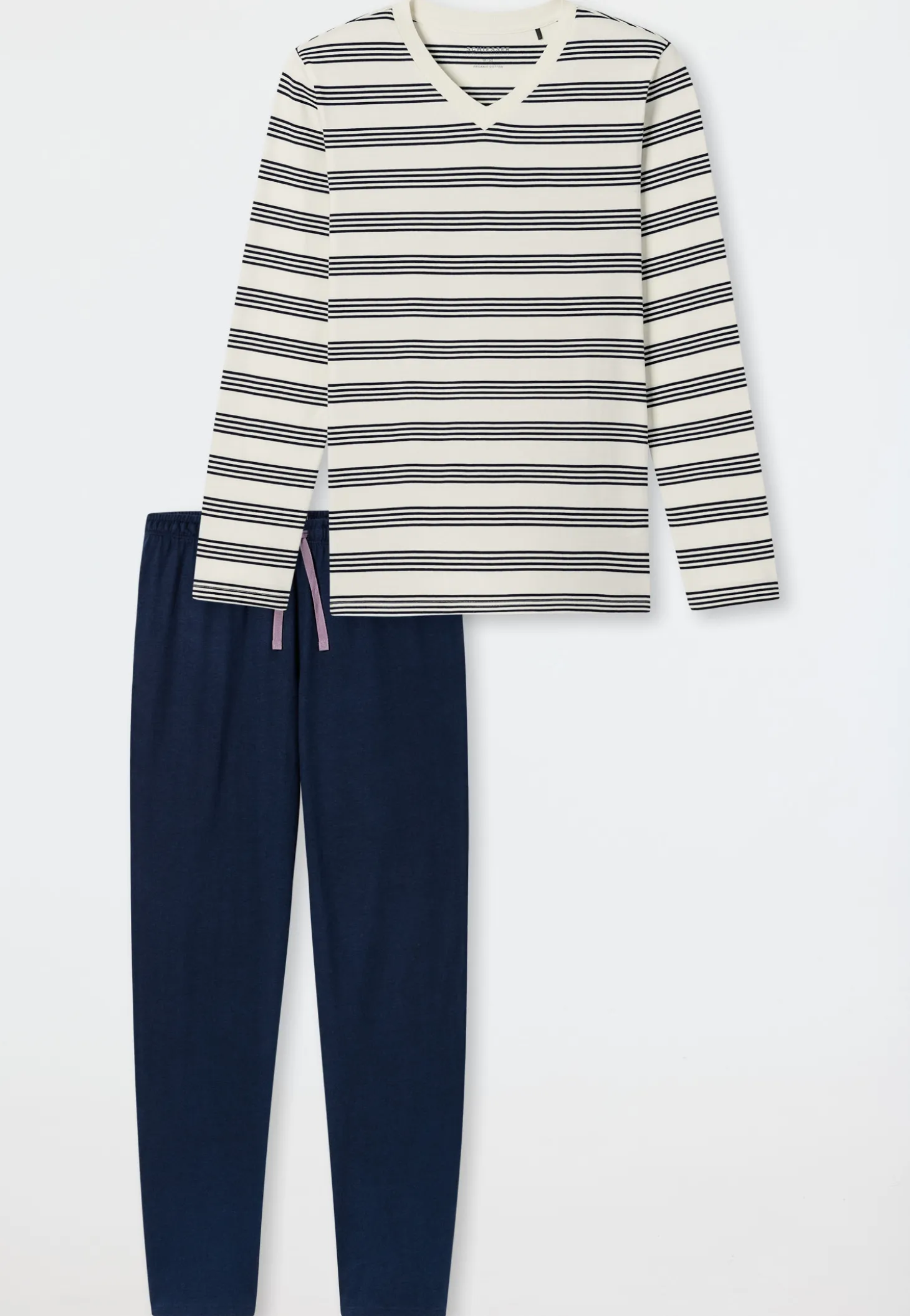 Schlafanzug lang Ringel kalkweiß - Casual Nightwear