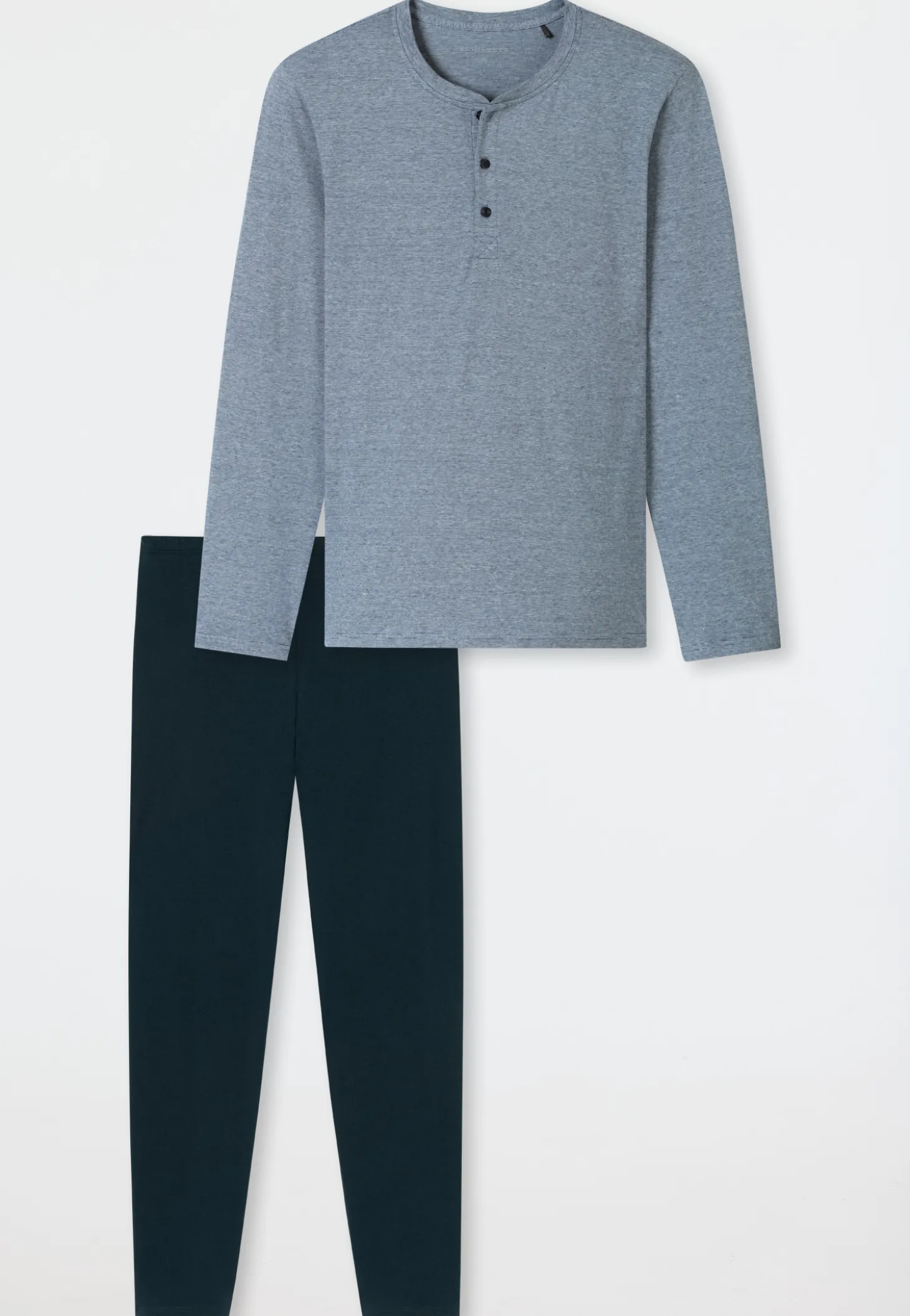Schlafanzug lang Ringel Knopfleiste nachtblau - Casual Essentials