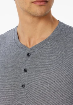 Schlafanzug lang Ringel Knopfleiste nachtblau - Casual Essentials