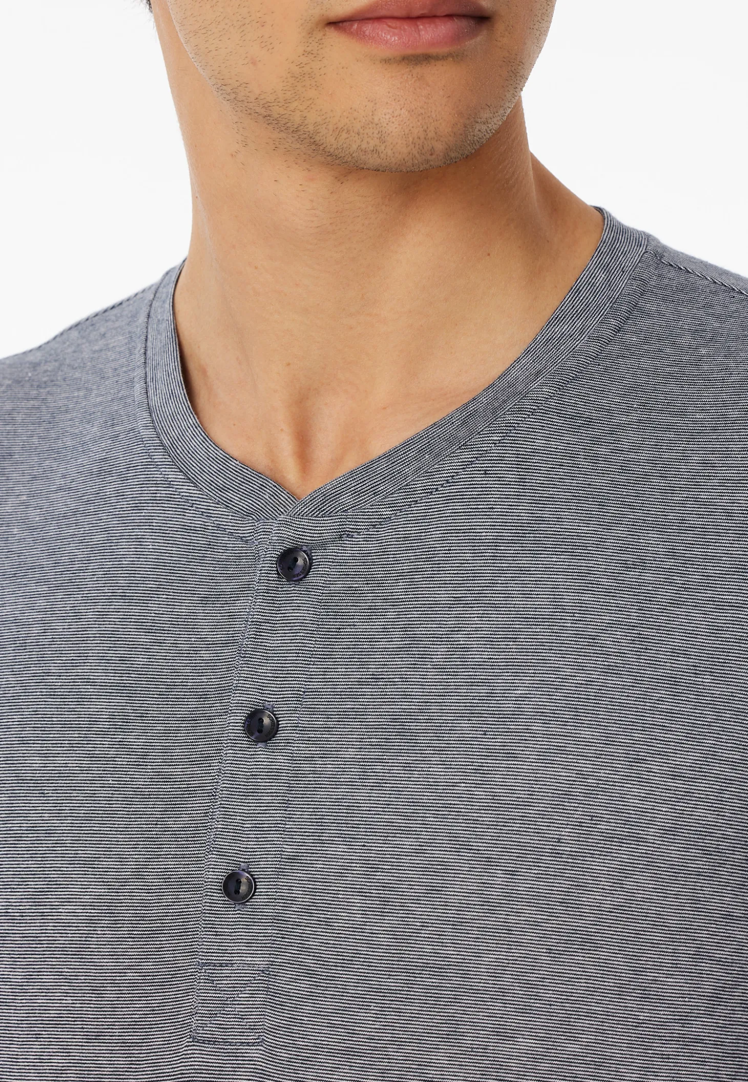 Schlafanzug lang Ringel Knopfleiste nachtblau - Casual Essentials