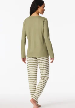Schlafanzug lang Ringel linde - Casual Essentials