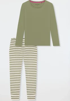 Schlafanzug lang Ringel linde - Casual Essentials