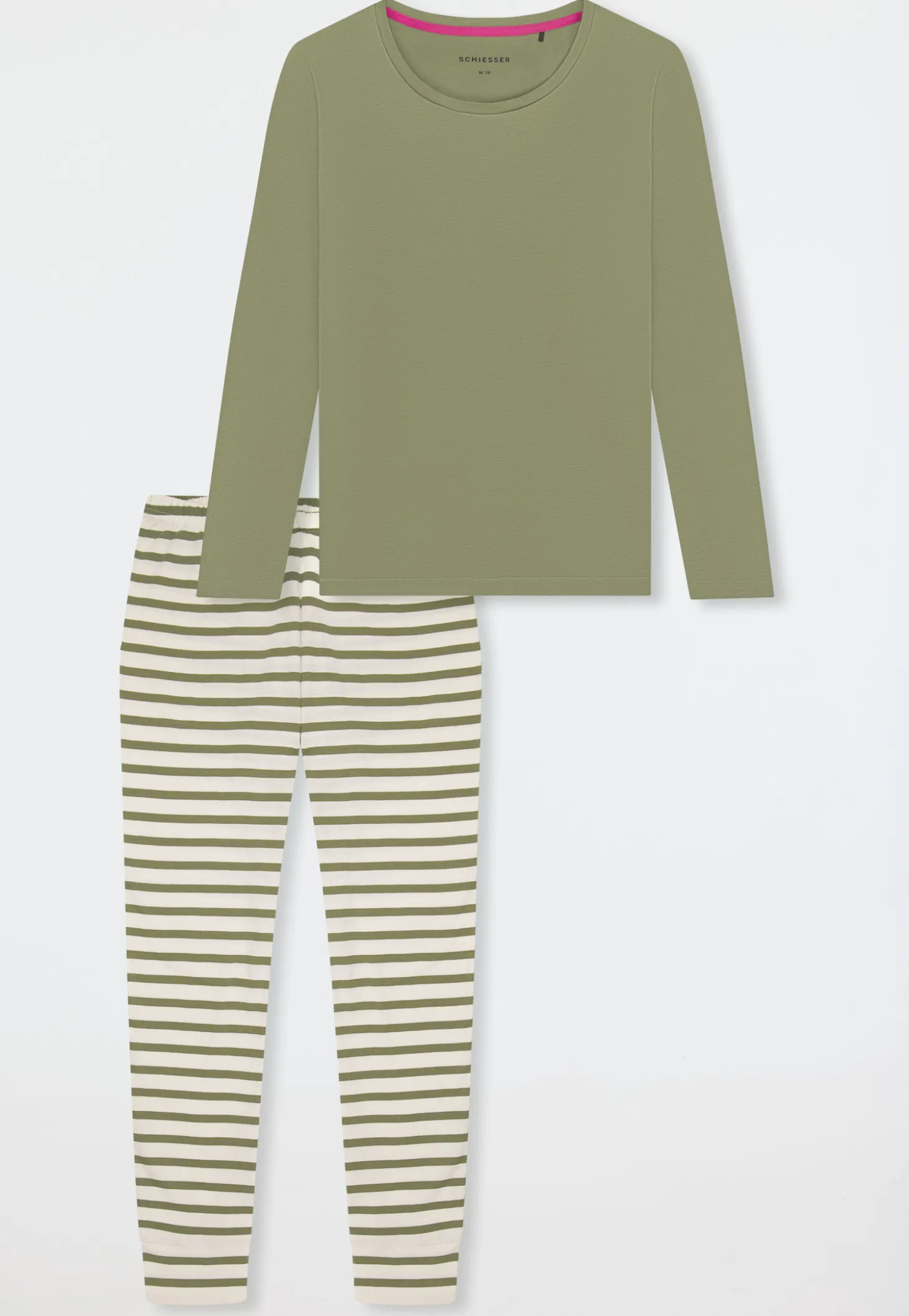 Schlafanzug lang Ringel linde - Casual Essentials