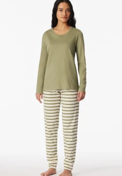 Schlafanzug lang Ringel linde - Casual Essentials