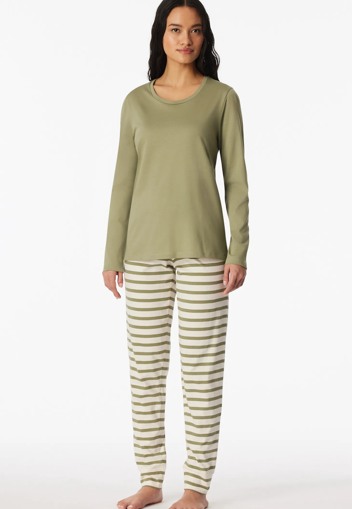 Schlafanzug lang Ringel linde - Casual Essentials