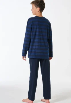 Schlafanzug lang Ringel nachtblau - Teens Nightwear