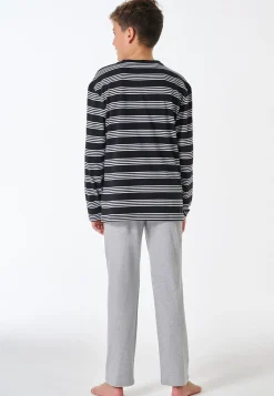 Schlafanzug lang Ringel schwarz - Teens Nightwear