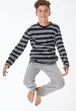 Schlafanzug lang Ringel schwarz - Teens Nightwear