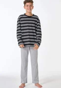 Schlafanzug lang Ringel schwarz - Teens Nightwear