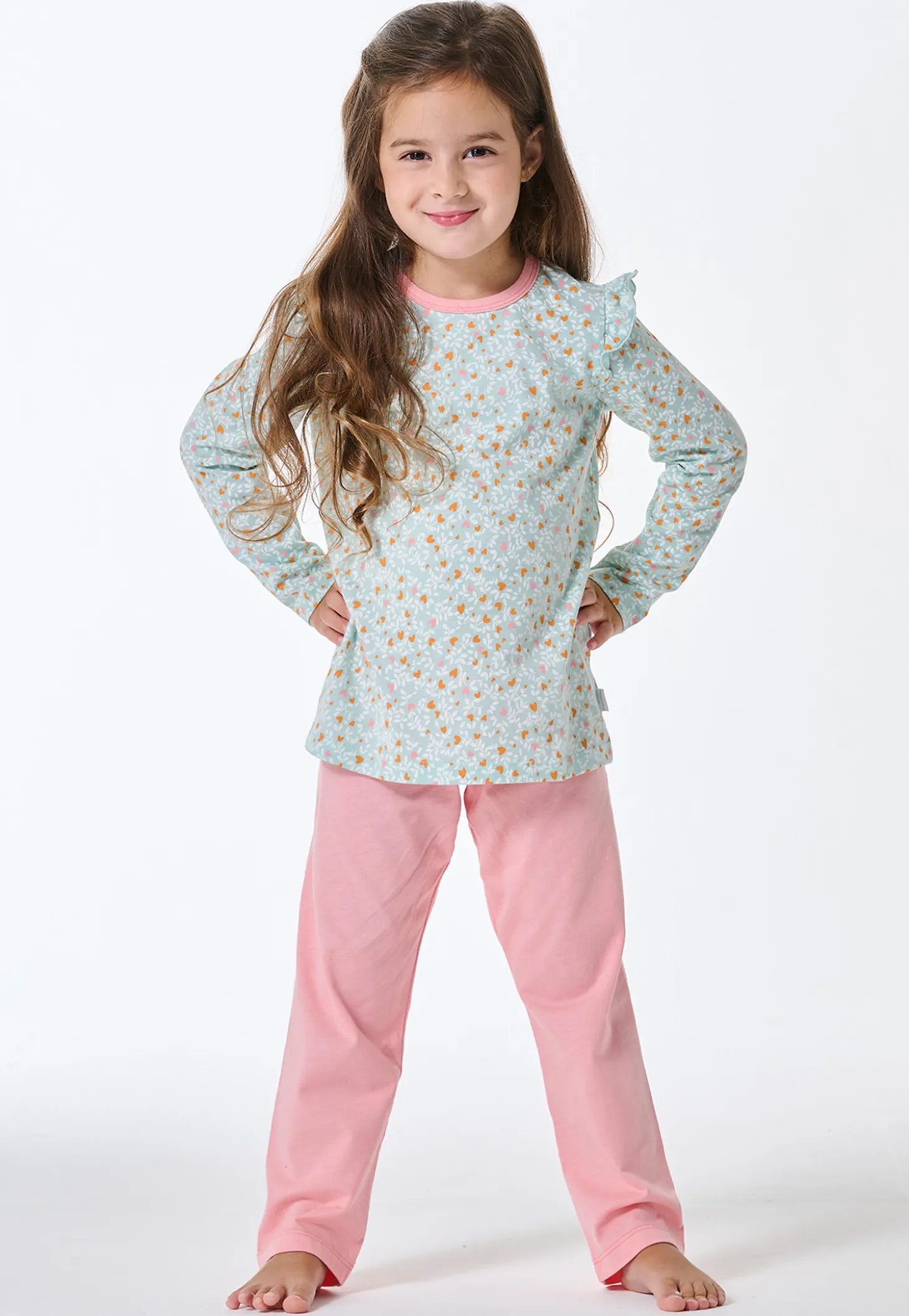 Schlafanzug lang Rüschen Herzchen multicolor - Kids Nightwear