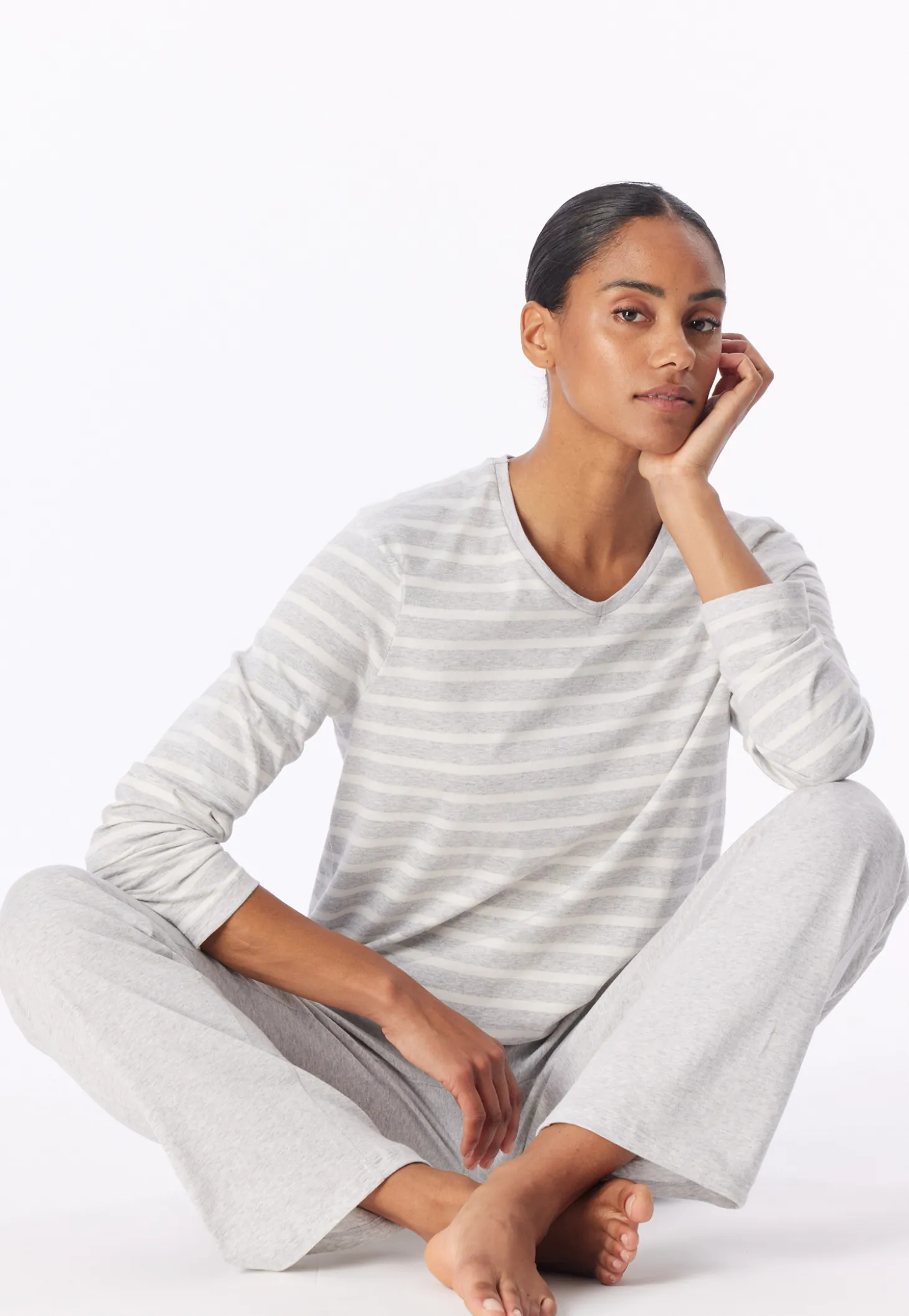 Schlafanzug lang silbergrau meliert - Casual Essentials