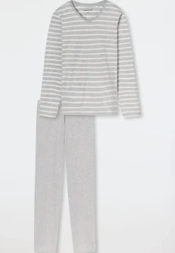 Schlafanzug lang silbergrau meliert - Casual Essentials