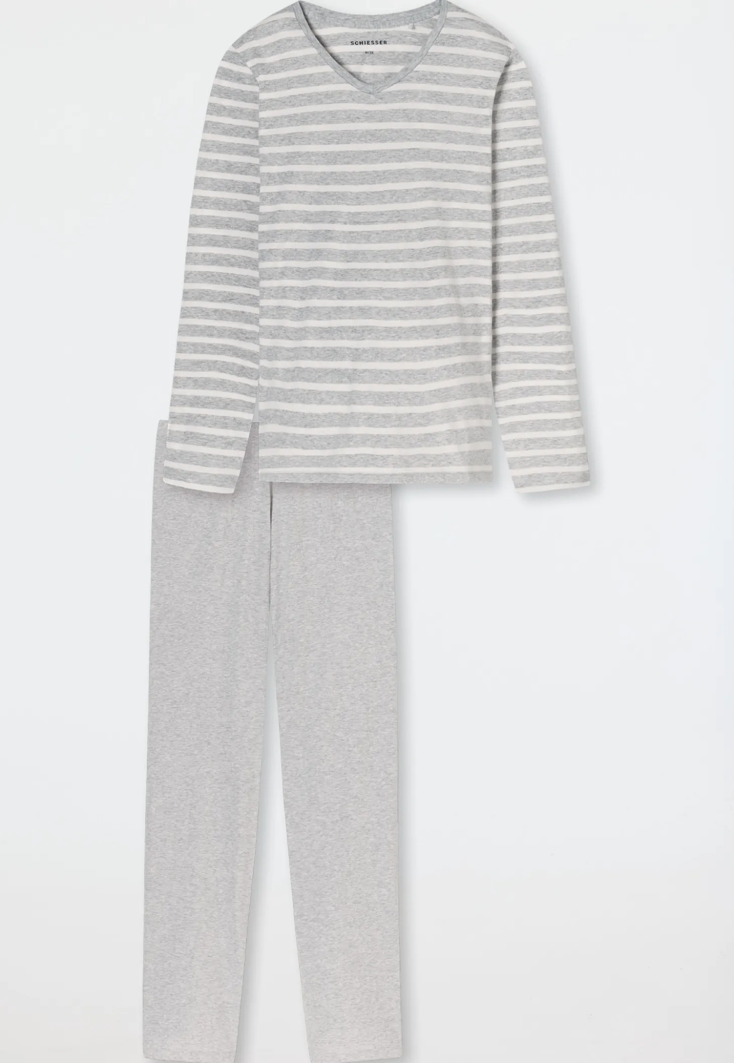 Schlafanzug lang silbergrau meliert - Casual Essentials