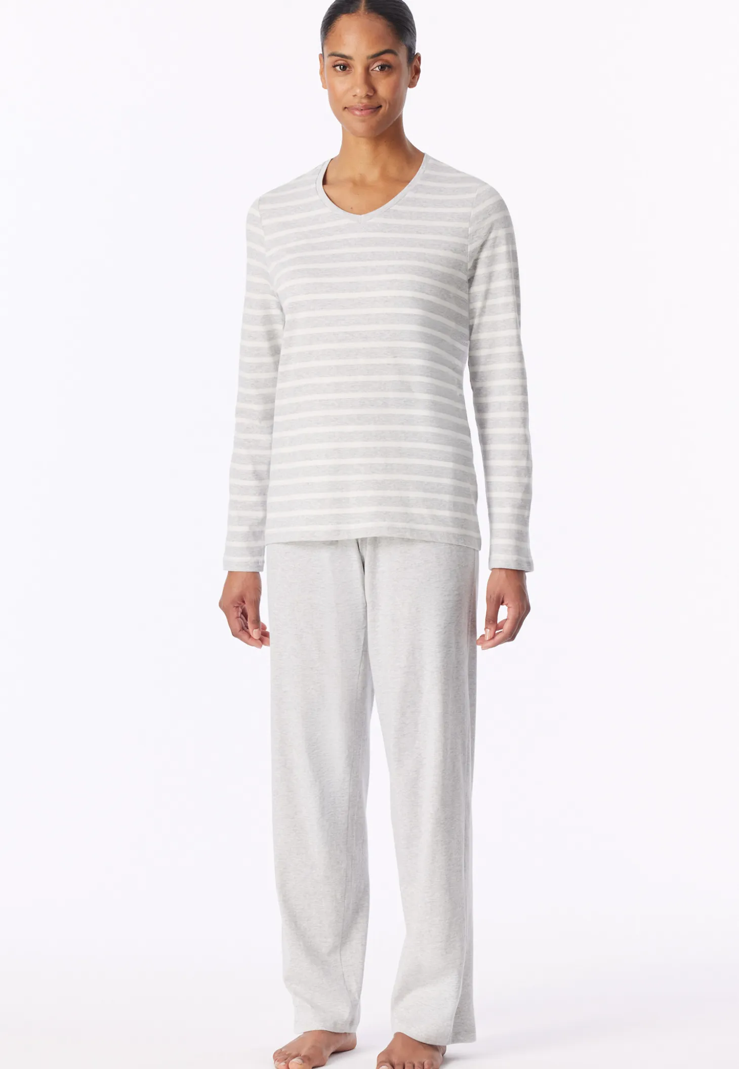 Schlafanzug lang silbergrau meliert - Casual Essentials