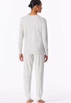 Schlafanzug lang silbergrau meliert - Casual Essentials