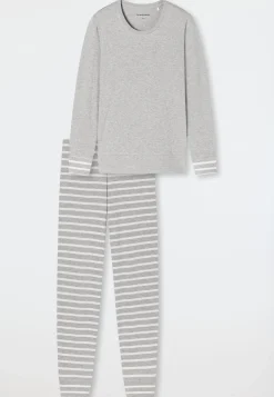 Schlafanzug lang silbergrau meliert - Casual Essentials
