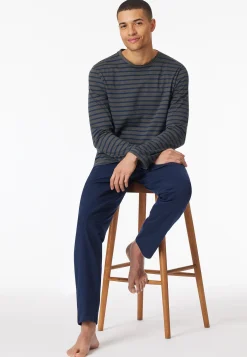 Schlafanzug lang Streifen anthrazit - Casual Essentials