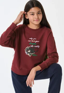 Schlafanzug lang Sweatware Bündchen burgund - Teens Nightwear