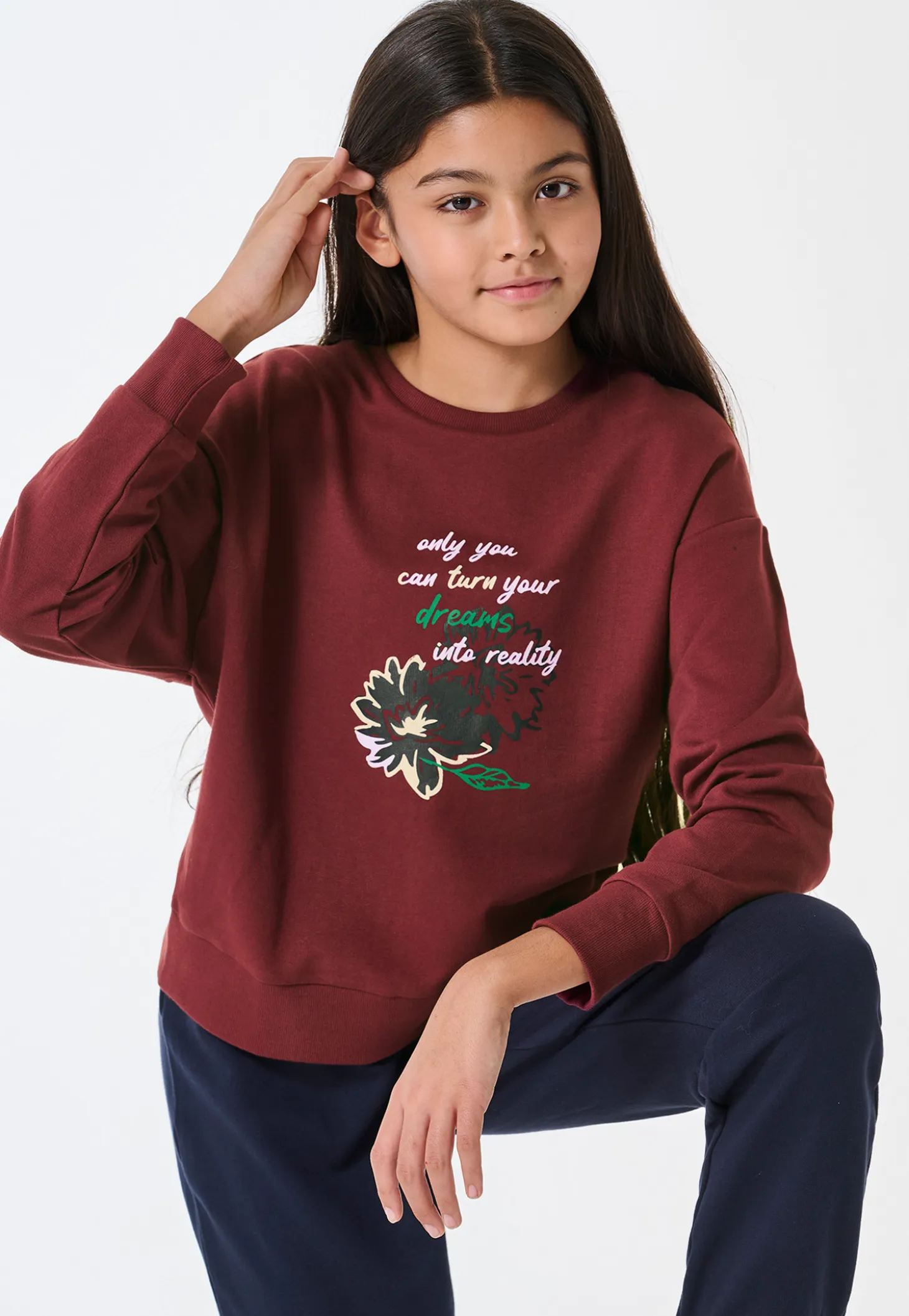 Schlafanzug lang Sweatware Bündchen burgund - Teens Nightwear