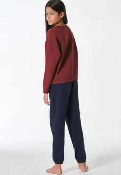 Schlafanzug lang Sweatware Bündchen burgund - Teens Nightwear