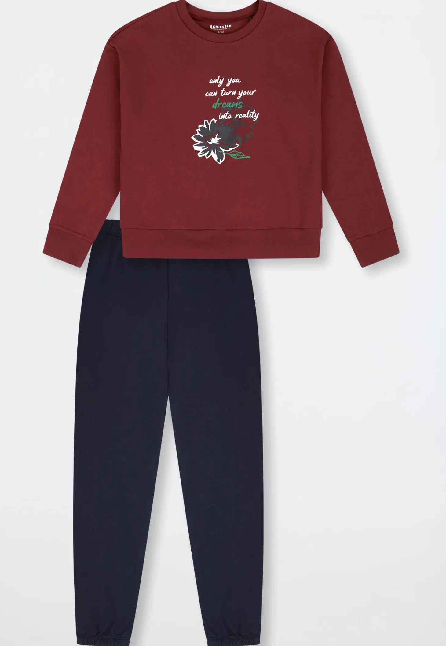 Schlafanzug lang Sweatware Bündchen burgund - Teens Nightwear
