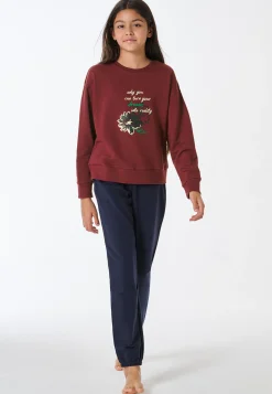 Schlafanzug lang Sweatware Bündchen burgund - Teens Nightwear