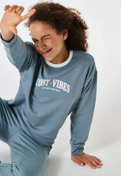 Schlafanzug lang Sweatware Bündchen mineral - Nightwear