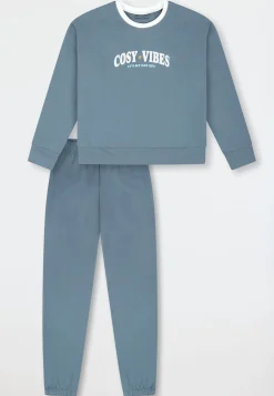 Schlafanzug lang Sweatware Bündchen mineral - Nightwear