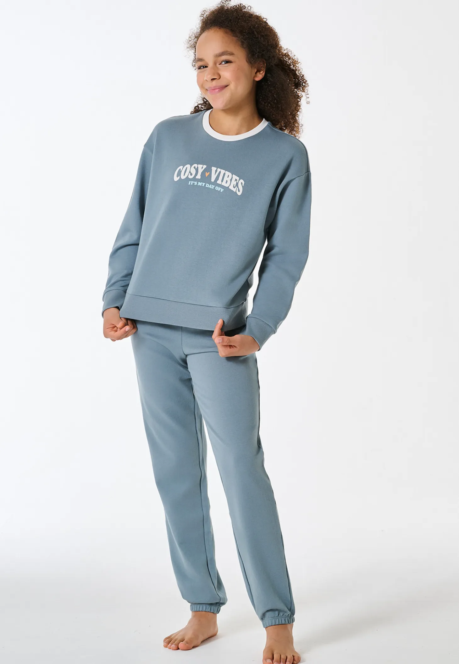 Schlafanzug lang Sweatware Bündchen mineral - Nightwear