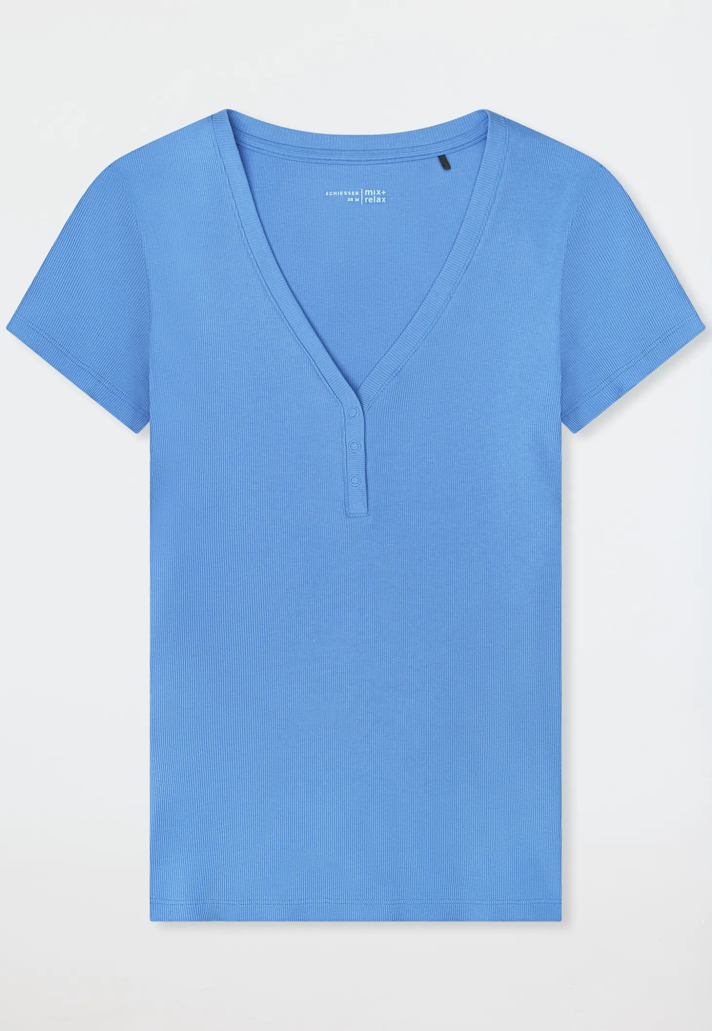 Shirt kurzarm Doppelripp Druckknöpfe aqua - Mix+Relax