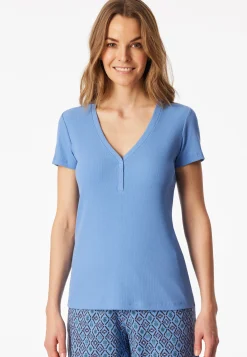 Shirt kurzarm Doppelripp Druckknöpfe aqua - Mix+Relax