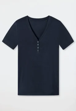 Shirt kurzarm Henley Knopfleiste blau - Mix+Relax