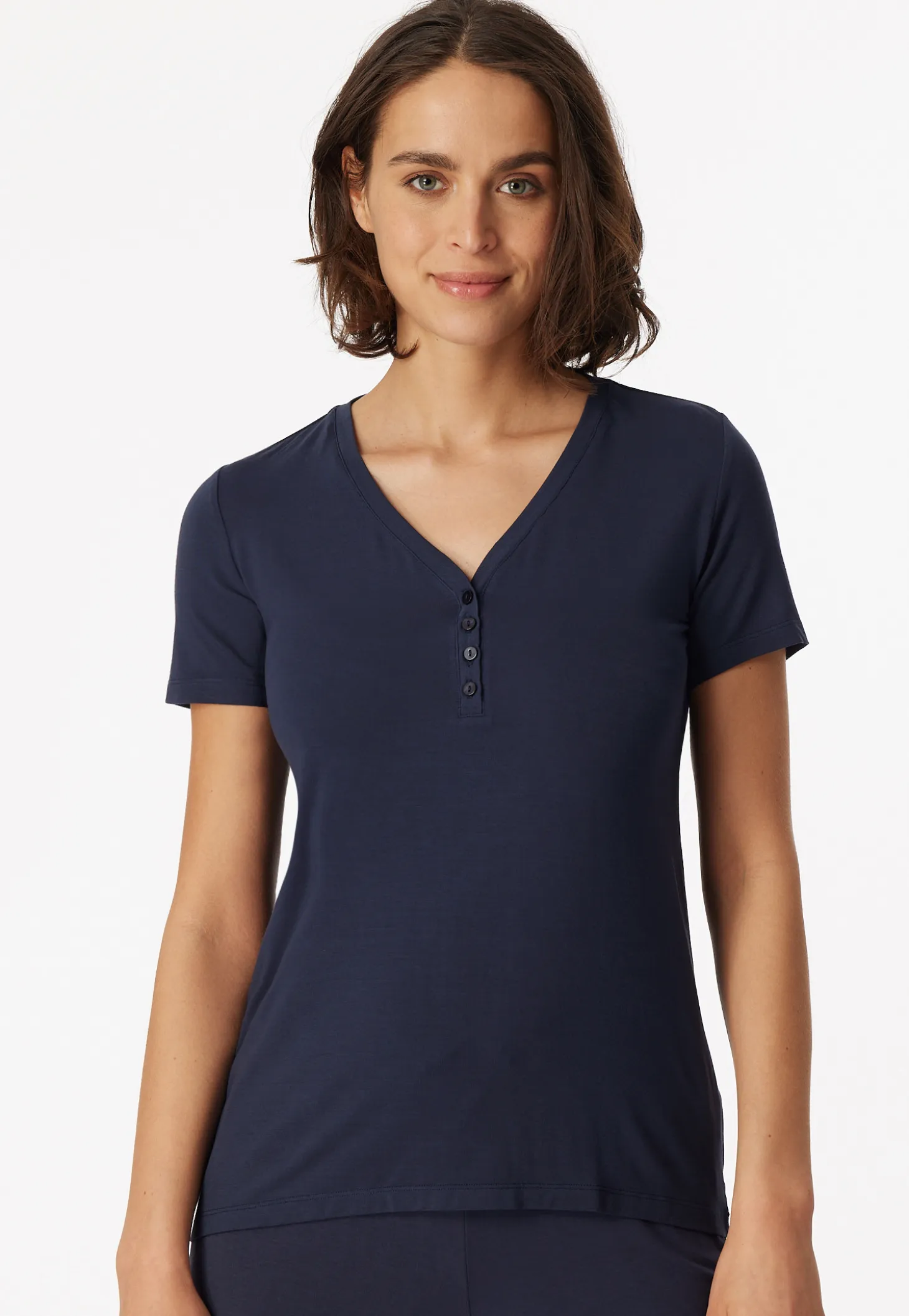 Shirt kurzarm Henley Knopfleiste blau - Mix+Relax