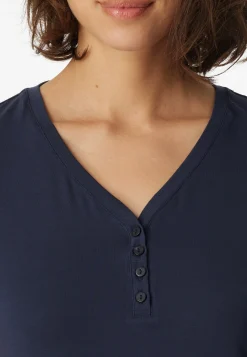 Shirt kurzarm Henley Knopfleiste blau - Mix+Relax
