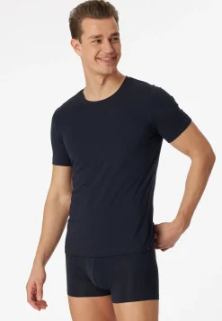 Shirt kurzarm Jersey elastisch rundhals blauschwarz - Long Life Soft