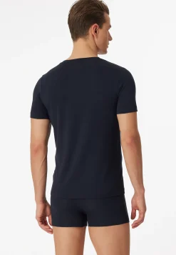 Shirt kurzarm Jersey elastisch rundhals blauschwarz - Long Life Soft