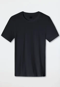 Shirt kurzarm Jersey elastisch rundhals blauschwarz - Long Life Soft