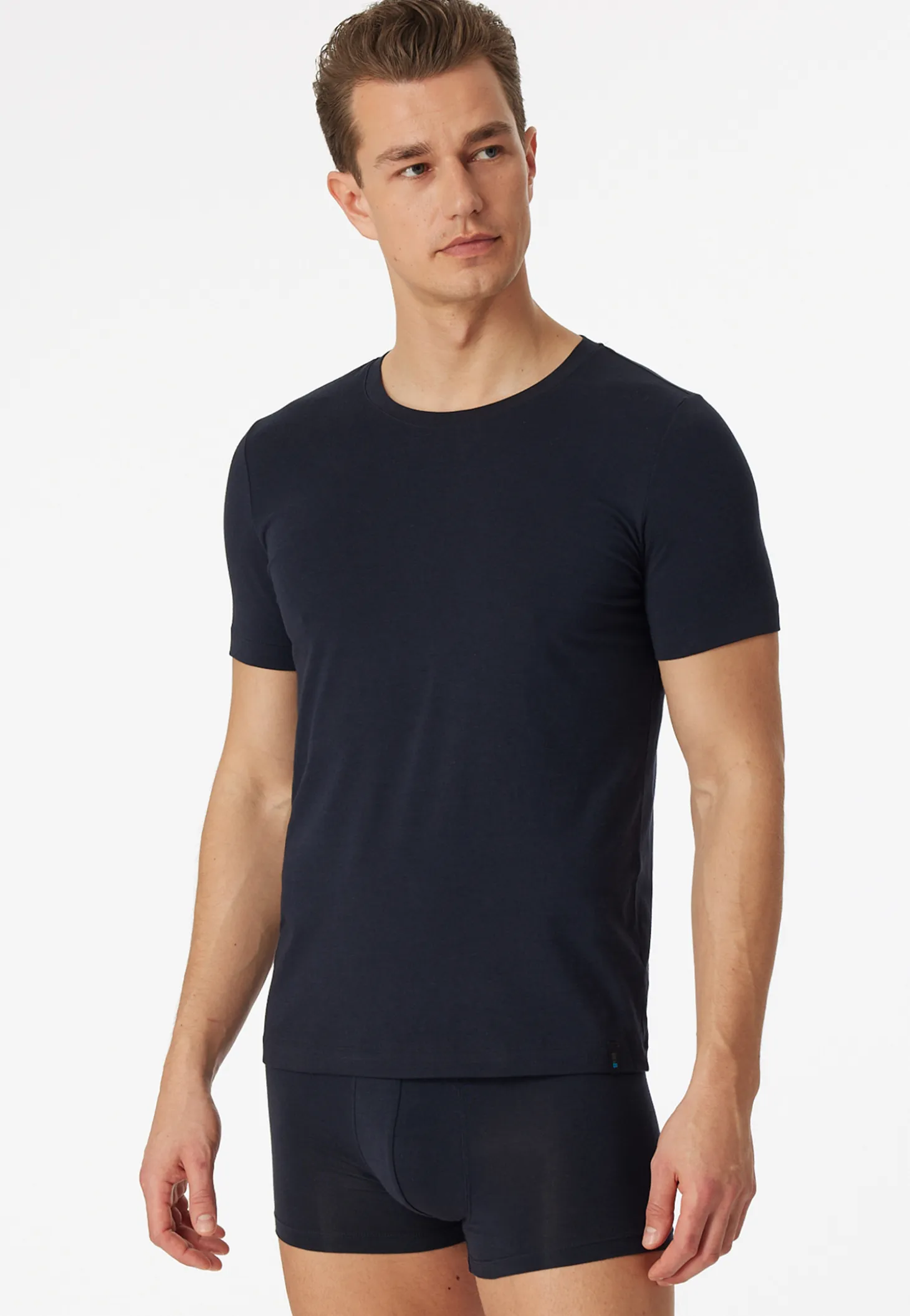 Shirt kurzarm Jersey elastisch rundhals blauschwarz - Long Life Soft