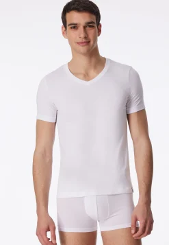 Shirt kurzarm Jersey elastisch V-Ausschnitt weiß - Long Life Soft
